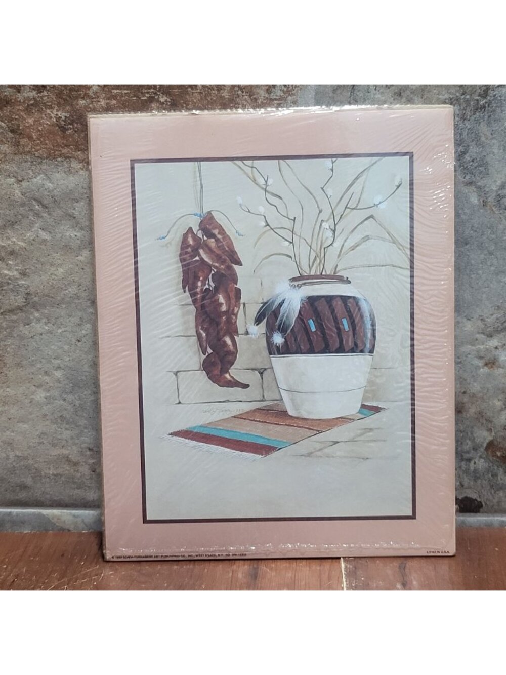 Vintage Unframed Red Chilli & Vase Art Print 1993